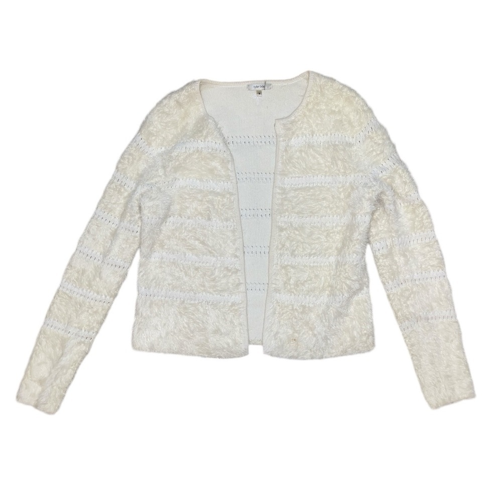 Tyler boe cream white tiered fur jacket women’s size 6